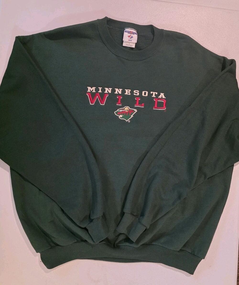 VTG Minnesota Wild Hockey Sweatshirt Mens XL NHL Green Stitched Jerzees